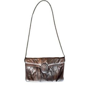 Vintage Zenith Leather Purse-Clutch-Handbag Chain Strap Copper-Brown